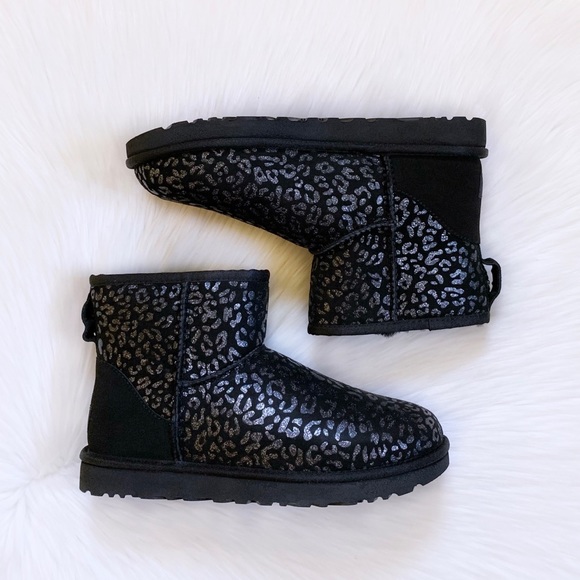 UGG Classic Mini Snow Leopard Boots In Black - Picture 2 of 8